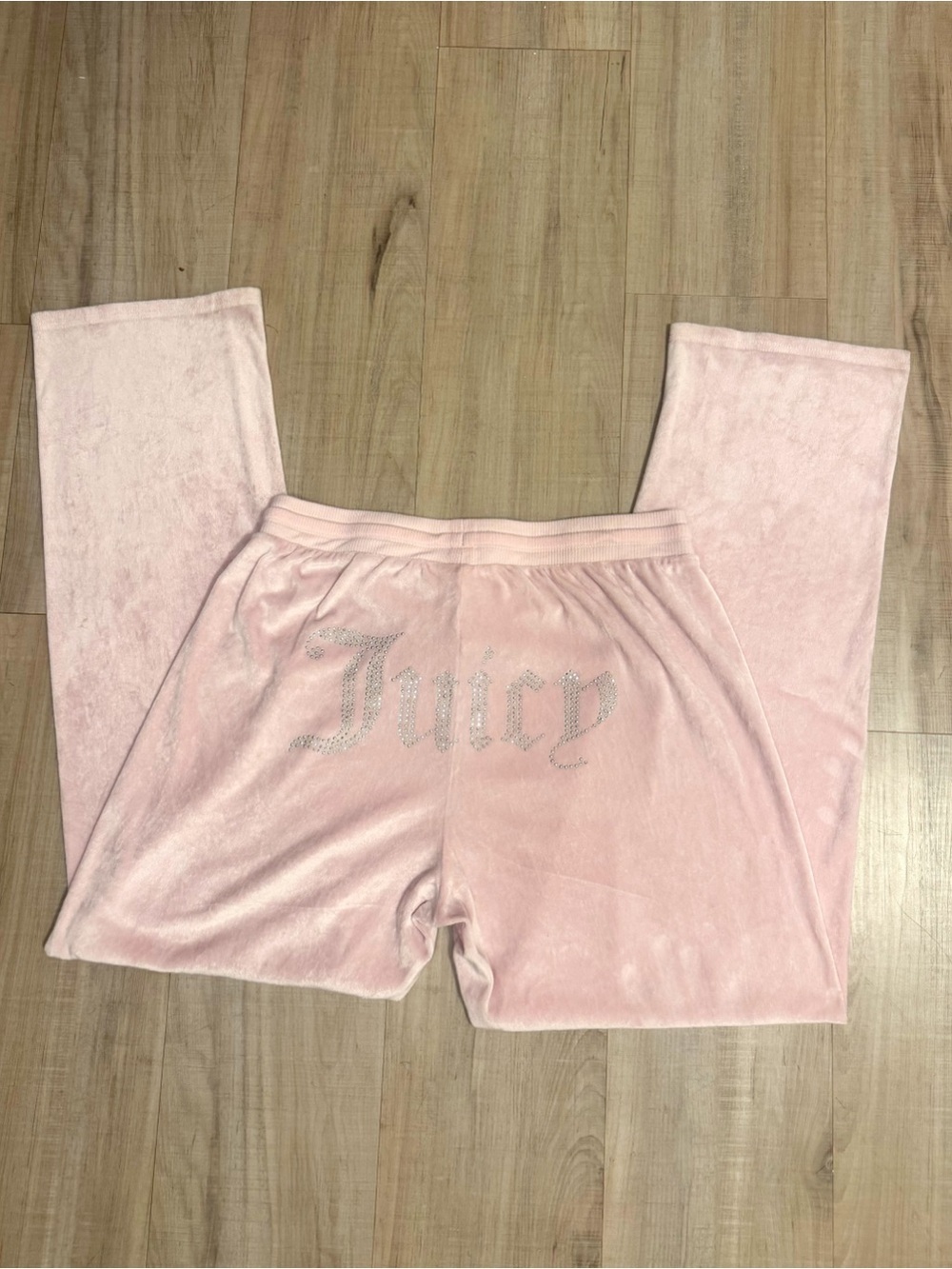 Juicy Couture Light Pink Velour Rhinestone 'Juicy' Logo Joggers